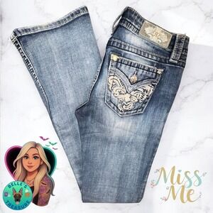 Miss Me Jeans Women 27 Bootcut Embellished Floral Sequin pocket Light Wash 29x32